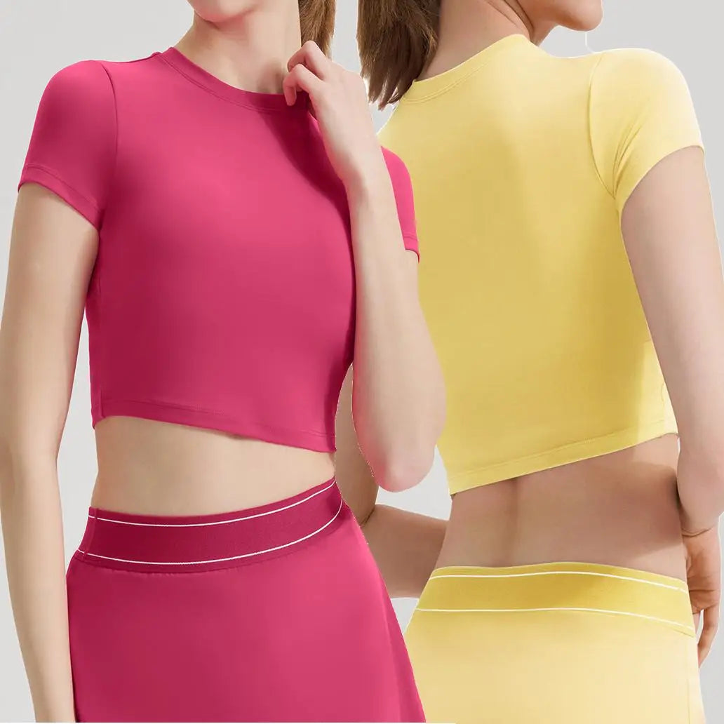 YIYI Fashion High Collar Sexy Female Sports Top Comfortable Removable Pad Women's tank Tops High Elastic Girls Short Sleeve Yoga MegaBDM