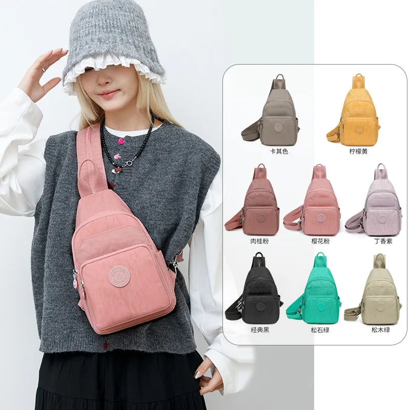 LatestCustom Logo Nylon Waterproof Colorful Bottle Pocket Pink Outdoor Sling Chest Bag Removable Strap