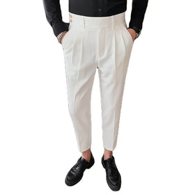 Wholesale Men Plaid Casual Dress Trousers Men's Striped Business Slim Formal Ninth Pencil Pants
