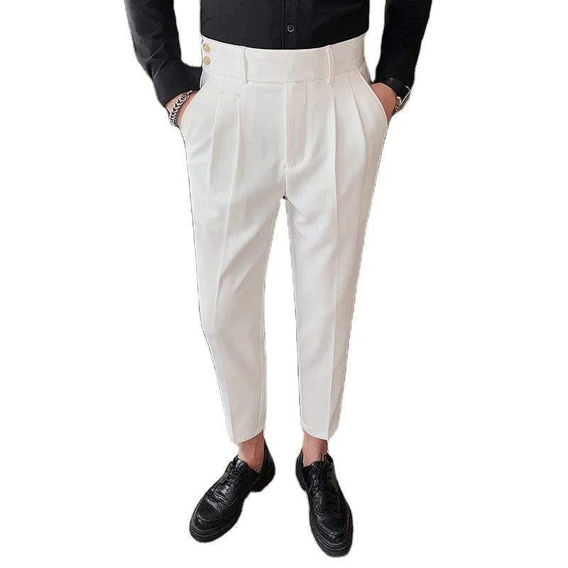 Wholesale Men Plaid Casual Dress Trousers Men's Striped Business Slim Formal Ninth Pencil Pants