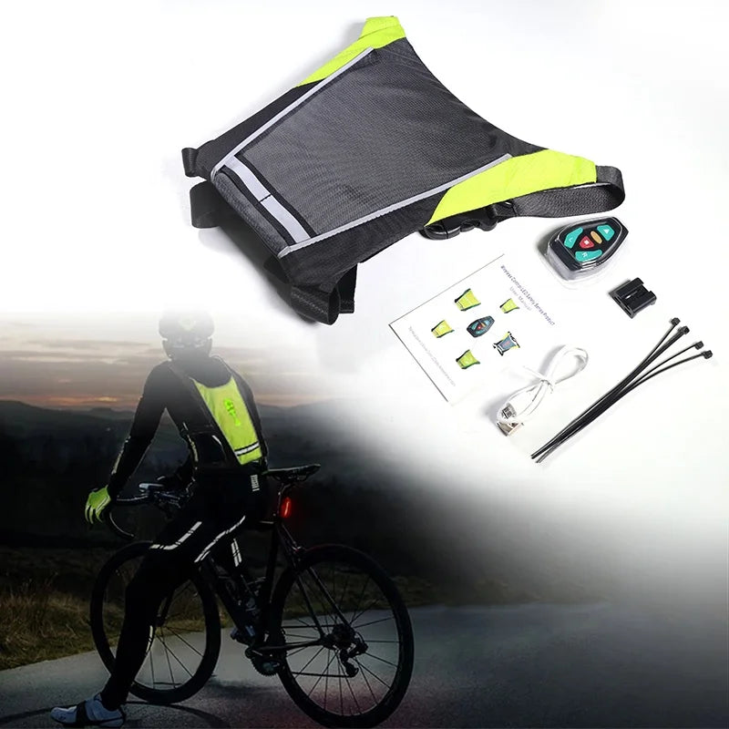 Cycling LED Signal Vest Bike Safety Wireless Turn Signal Light Riding Running Lighting Reflective Warning Vests for Bike Scooter