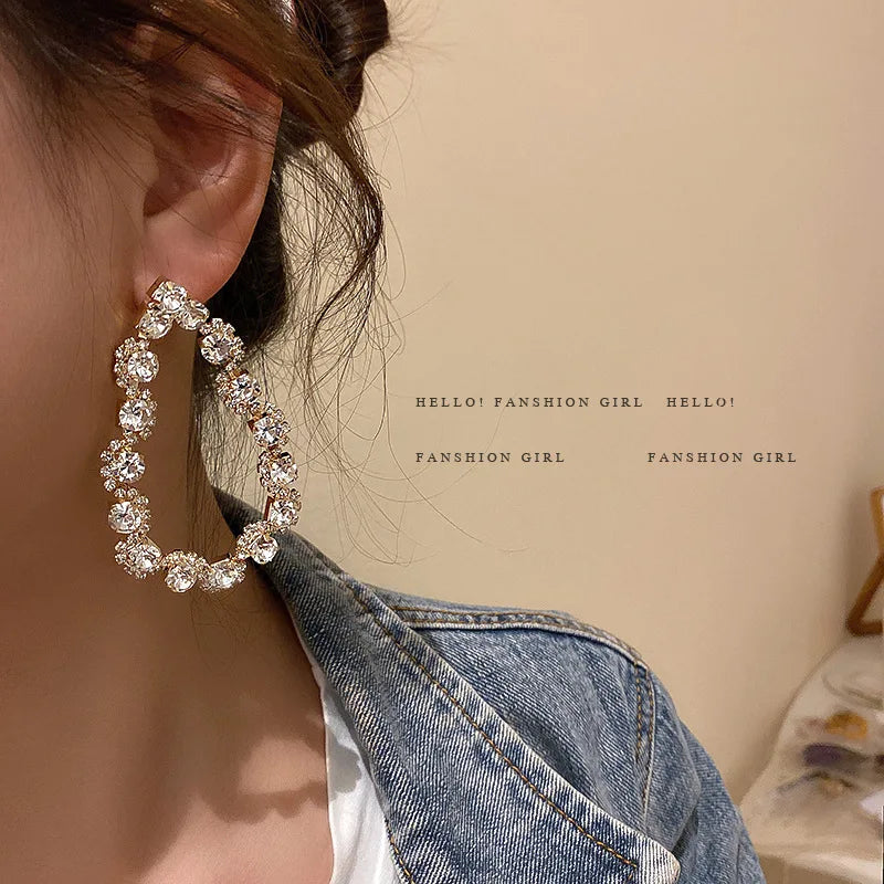 2025 Crystal Bright Natural Diamond Hoop Drop Earrings for Women Large Rhinestone Moissanite Diamond Earrings