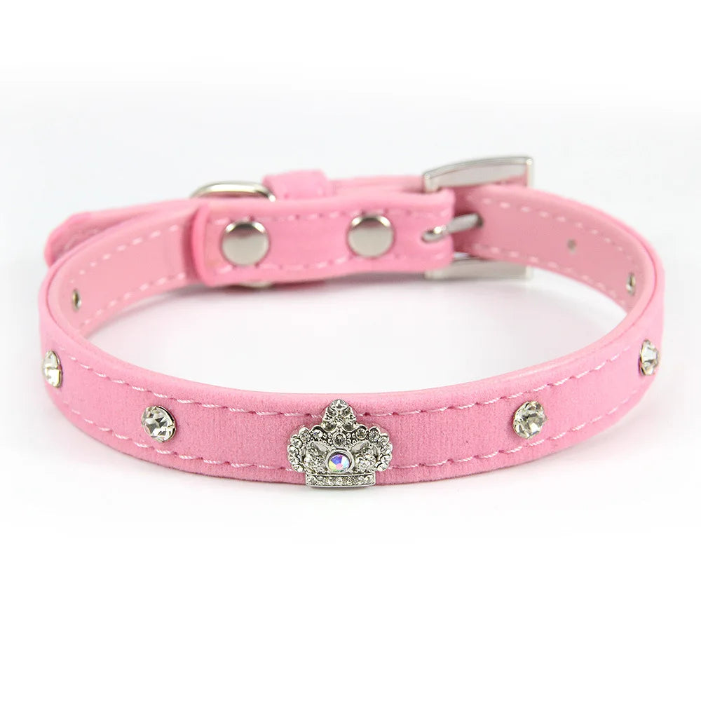 Hot Selling Velvet Cat Collar Crown Rhinestone Rivet Diamond Luxury Pet Accessories
