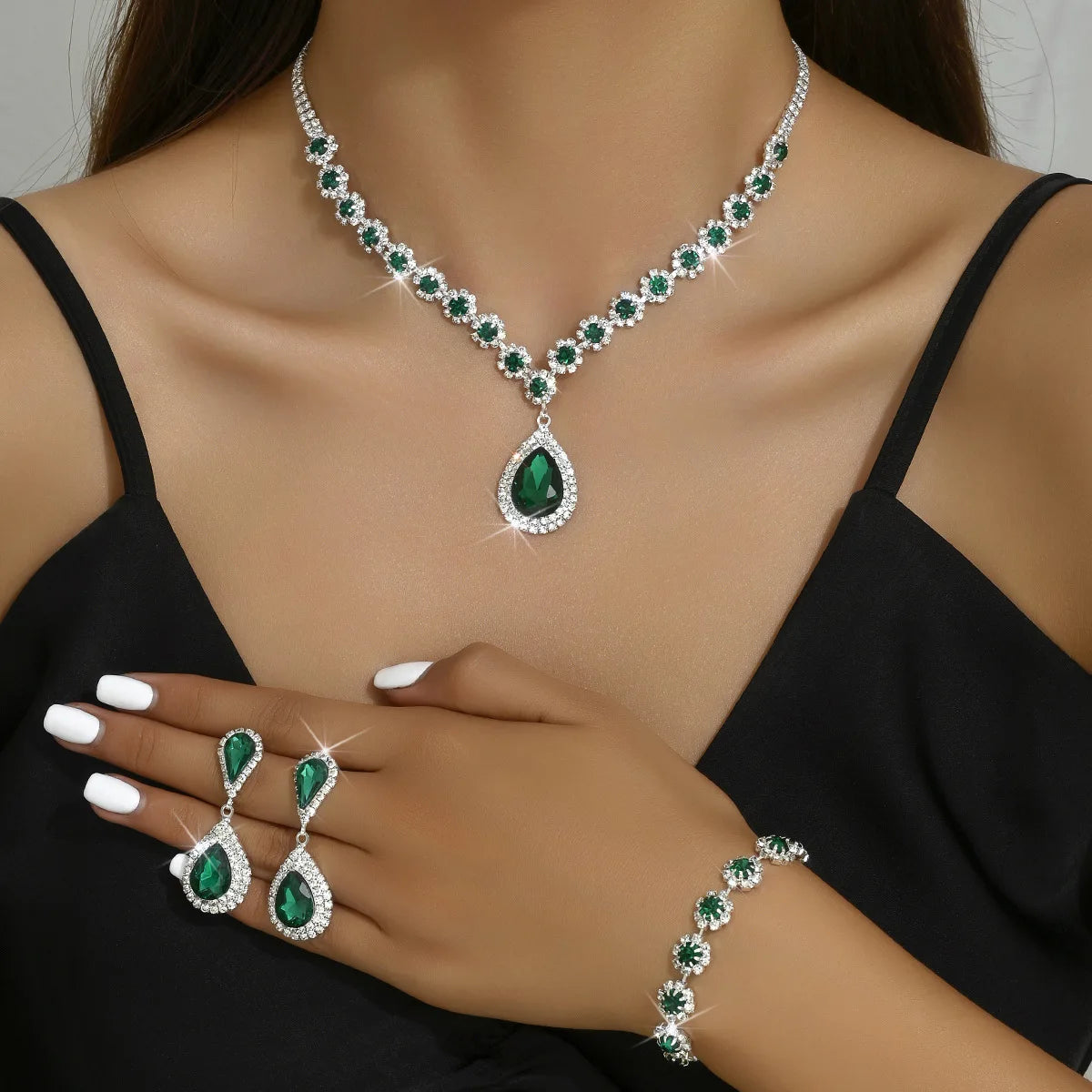 JOYFFO Women's Silver Rhinestone Wedding Jewelry Set Brides Bridesmaids Necklace Earrings Bracelet Formal Costume & Prom Jewelry