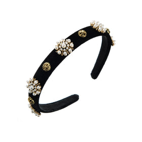 Elegant Women Alloy Rhinestone Headband Retro Crystal Pearls Hairbands Wholesale