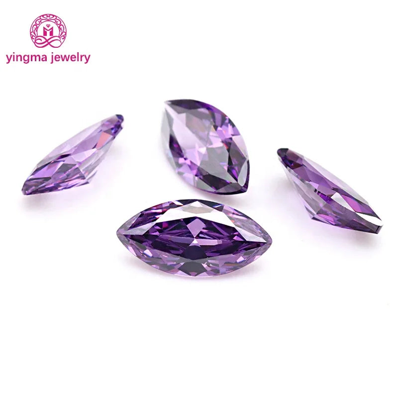 Yingma Machine Cut 1.5*3mm-9*18mm Cz Stone Marquise Shape Cubic Zirconia Amethyst Color Loose Gemstones for Jewelry Making