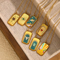 18k Gold Plated Oil Drop  Women Geometric Square Brand Zircon Pendant Stainless Steel Fashion Jewelry Necklaces