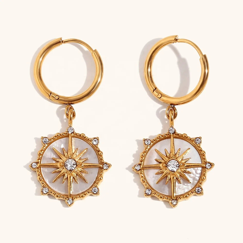 Dingran Fashion Shell Star Zircon Drop Earrings Hypoallergenic Stainless Steel Jewelry Earrings Boucle D'oreille Femme