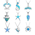 Fashion Silver Filled Blue Opal Sea Turtle Pendant Necklace Women Animal Beach Jewelry Accessory