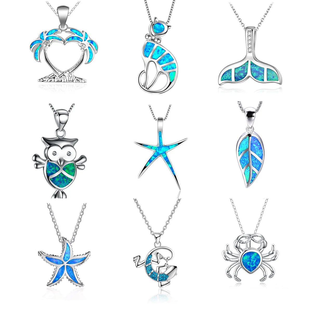 Fashion Silver Filled Blue Opal Sea Turtle Pendant Necklace Women Animal Beach Jewelry Accessory