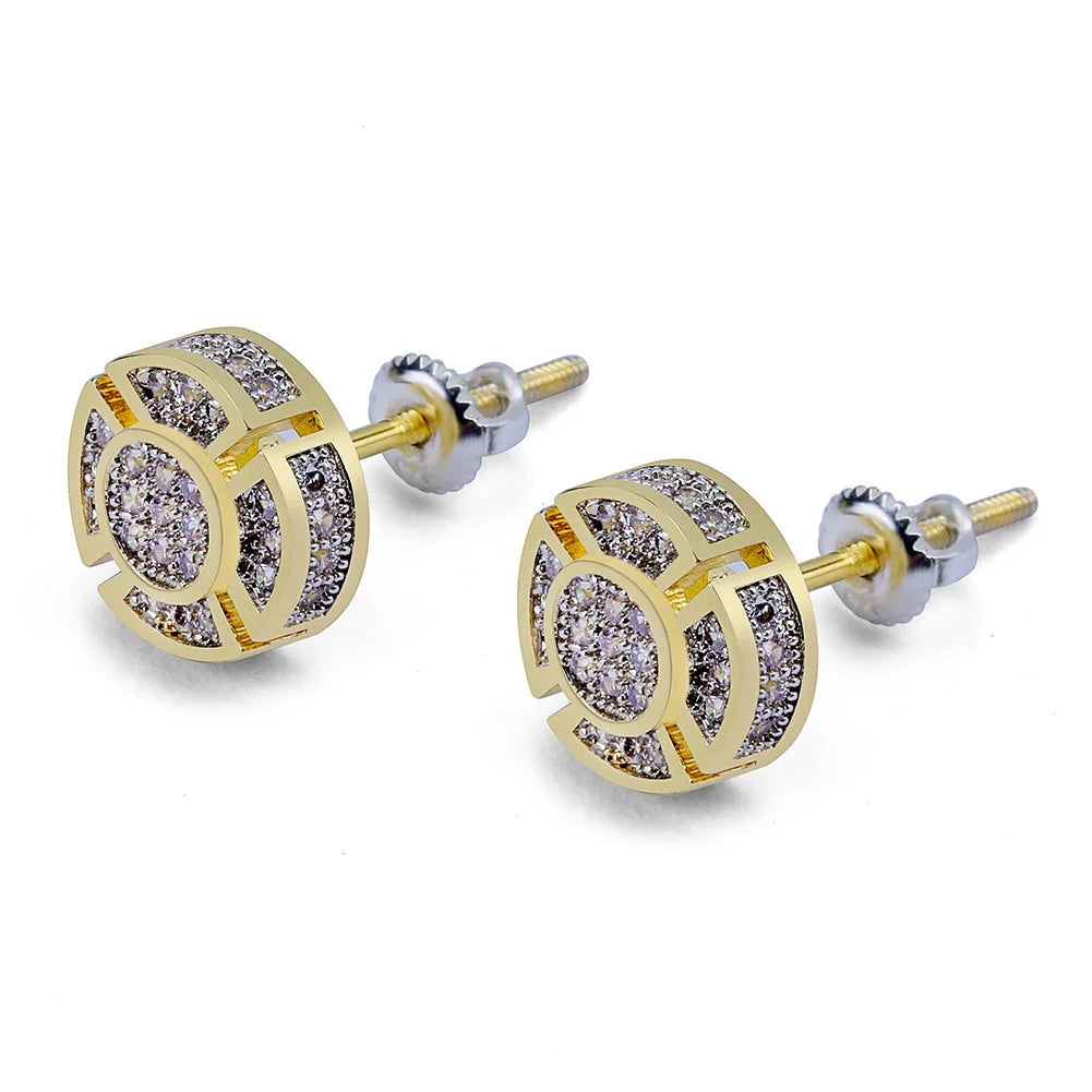 Factory Wholesale Screw Back Hip Hop Crystal Rhinestone Round Stud Earrings Cubic Zircon CZ Stud Earrings for Men