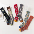 Youki Autumn and Winter Art Flower Stripe Pure Cotton Extended Women's Long Sleeve Socks