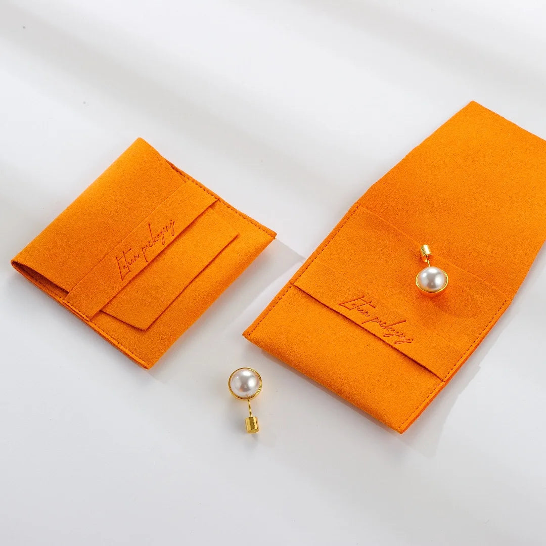 8x8cm Luxury Deboss Jewelry Packaging Bag Custom Logo Microfiber Necklace Bracelet Jewelry Pouch