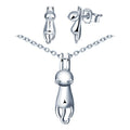 925 Sterling Silver Fashion Lazy Cat Necklace and Earrings Set Rhodium Plated for Wedding Gift Engagement Anniversary