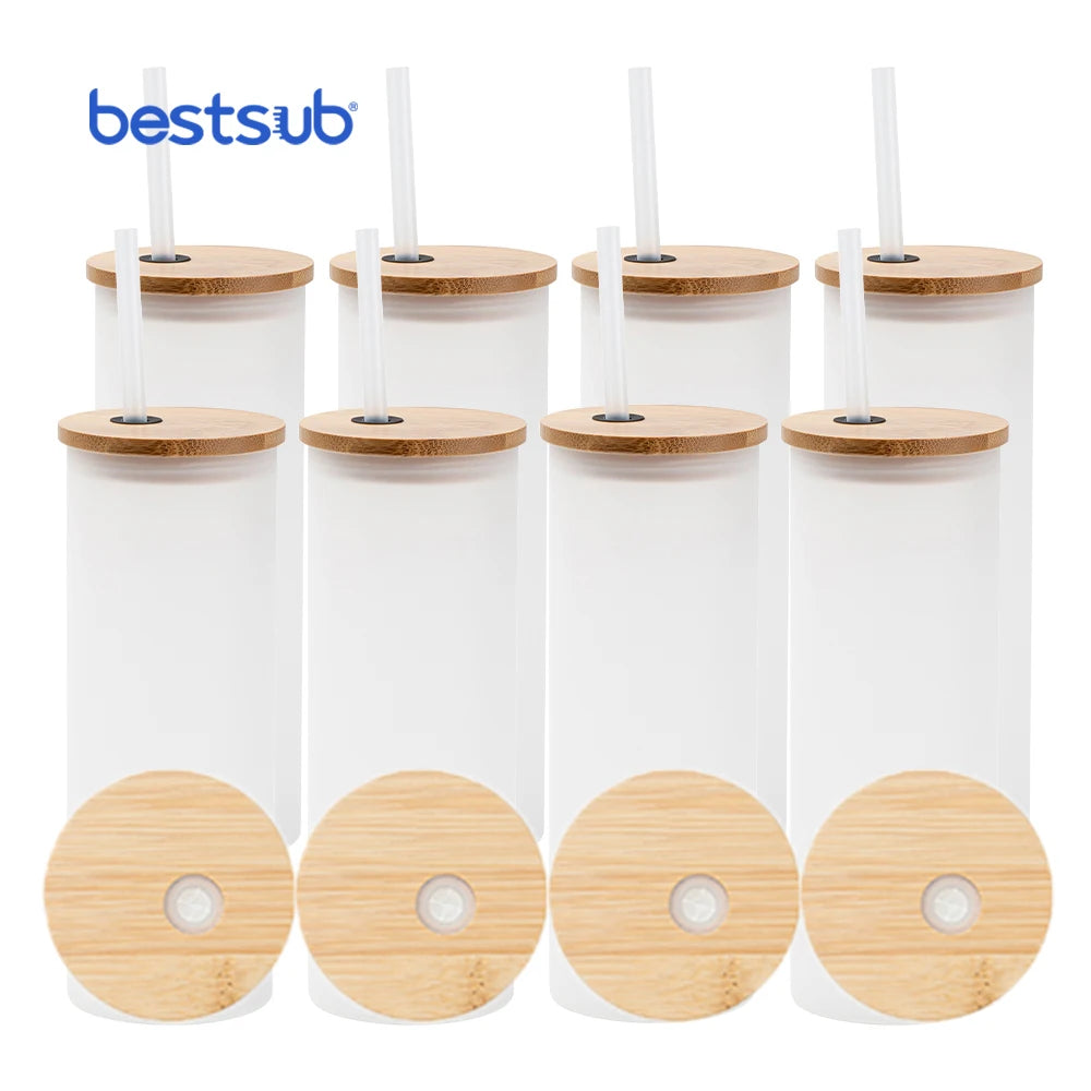 BestSub Custom 17oz Frosted Printing Glass Skinny Tumbler Unisex White Sublimation Blanks for Back School Tiktok Trendy