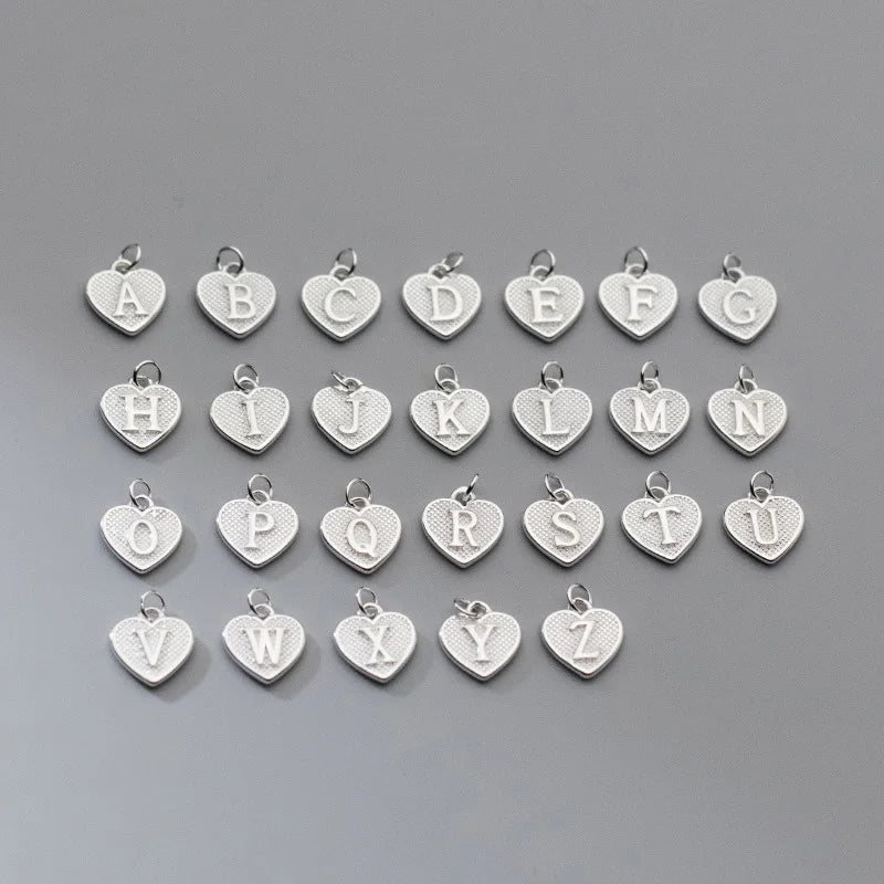 8mm Heart Shaped Initial Letter Charm Fine 925 Sterling Silver 18k Gold Plated 26 Alphabet A-Z Letter Pendant for Jewelry Making