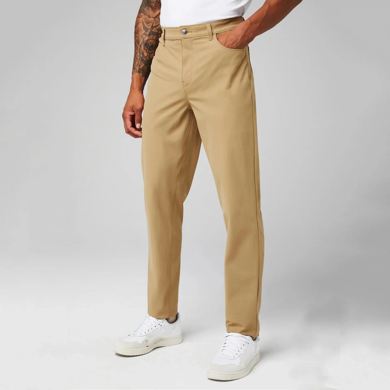 Men's Classic Fit Stretch Golf Pants Quick Dry Button Closure Pants With 5 Pockets