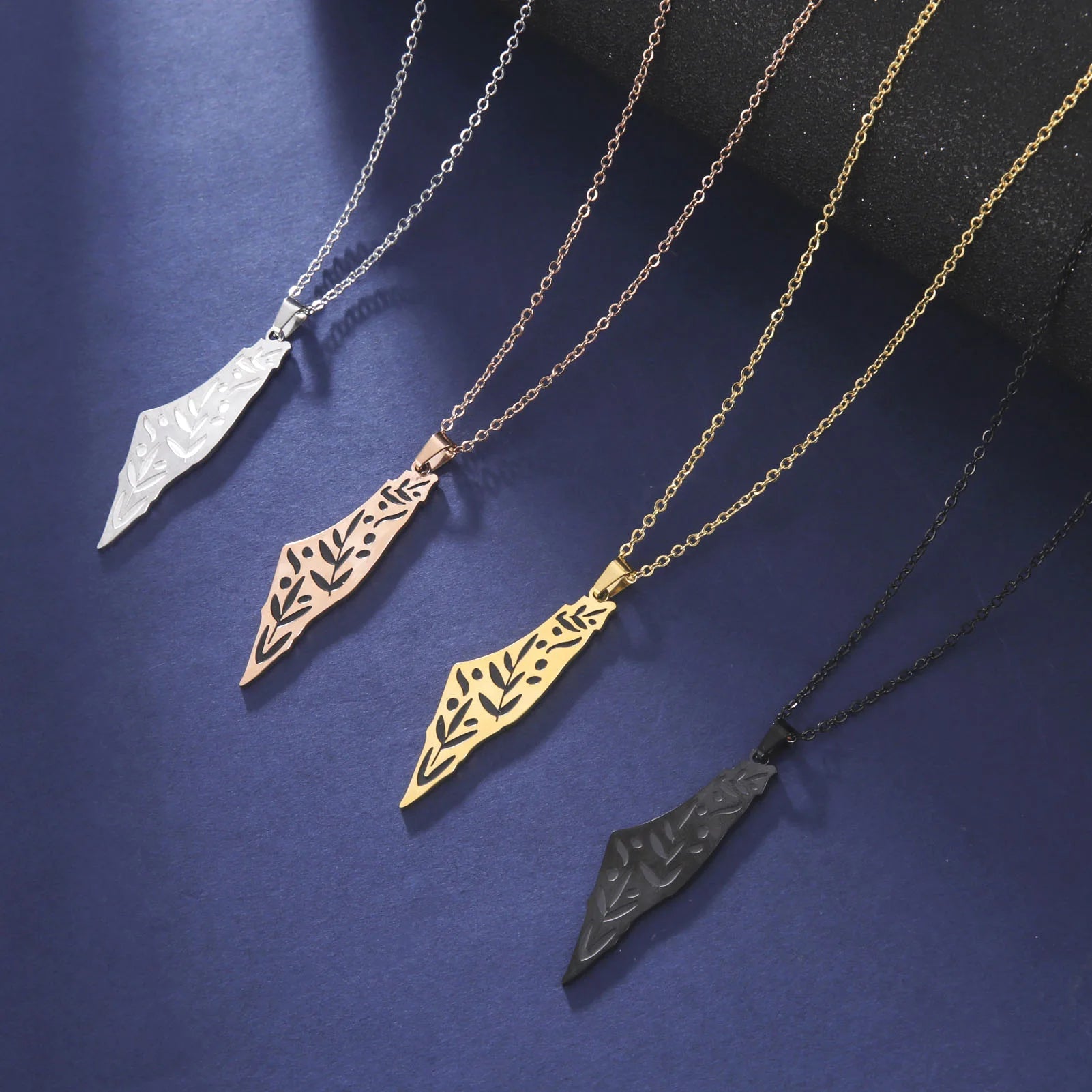 HOVANCI Stainless Steel Palestine Map Plant Pattern Pendant Necklace for Men Women