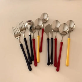 Korean Ins Plastic Handle Knife and Fork Spoon 304 Stainless Steel Cutlery Western Steak Three Pieces