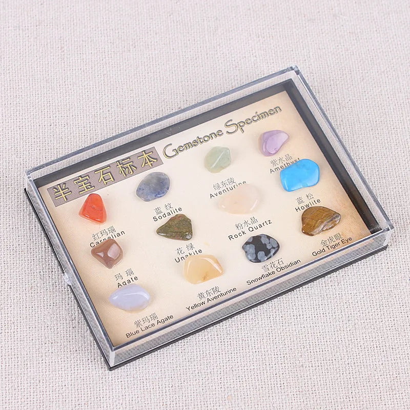 12pcs Natural Crystal Ore Specimen Teaching Equipment Stones Mixed Semi Precious Stone Gift