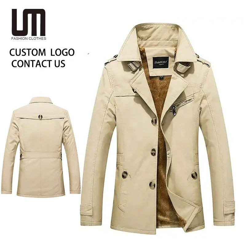 Custom Logo Cheap Wholesale Winter Men Clothing Thick Warm Windbreaker Fleece Plus Size Jackets Long Trench Coats