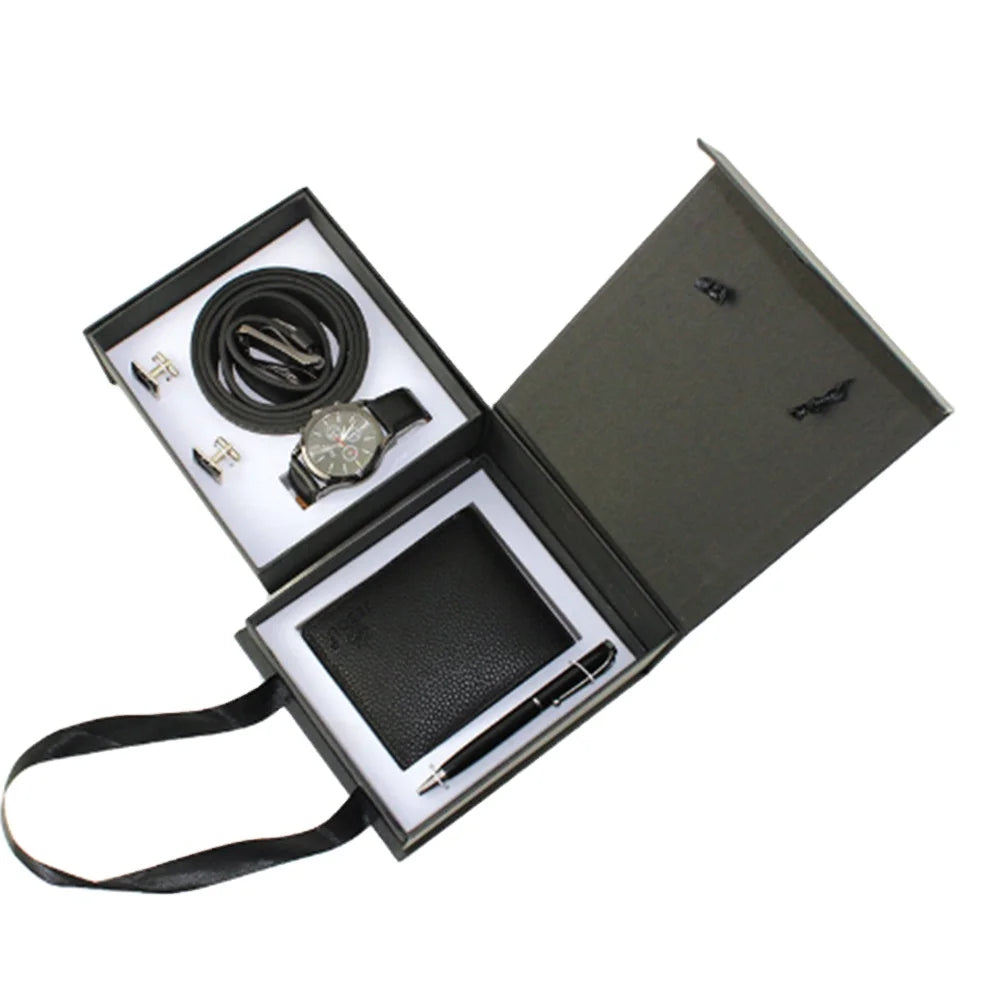 2023 New Fashion Men's Quartz Watch Wallet Belt 5-Piece Business Gift Set