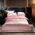 Luxurious pink Flower Embroidery 100% Cotton Duvet Cover Pillow case 4-piece Bedding Set