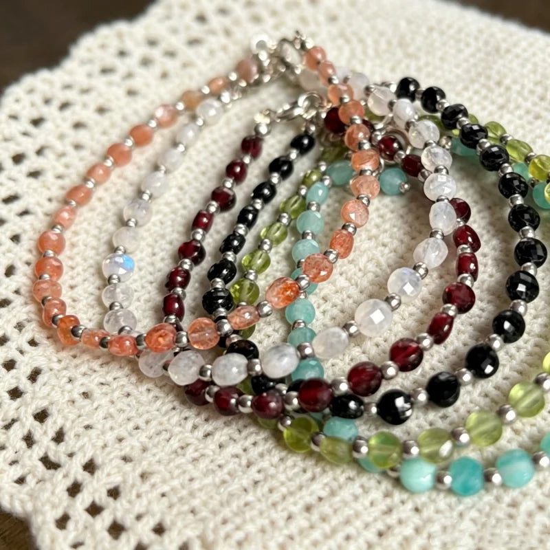 Custom Dainty 4mm Genuine Natural Garnet Flat Faceted Round Coin Disc Hexagram Facets Beads Women Bracelet Gemstone Energy Gift