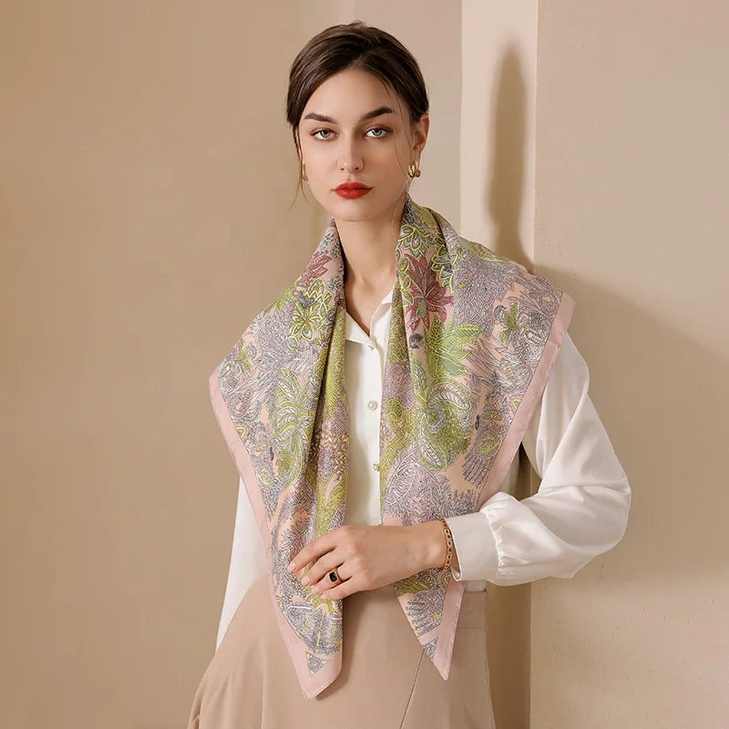 Zifeng OEM Ladies Turbans New Style Vintage Square Printed Silk Hijab