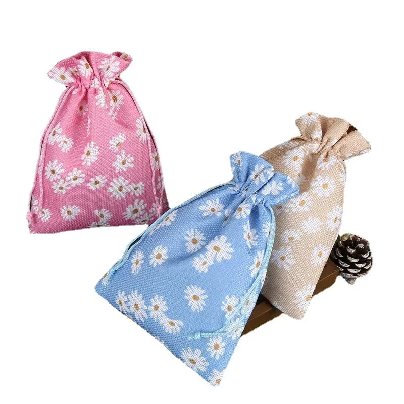 Spot Digital Printed Cotton Linen Drawstring Bag Gift Storage Dust Bag for Power Bank