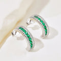 Vintage 925 Sterling Silver Female Earrings Round Half Hoop C-Shaped Stud CZ Cubic Zirconia Trendy Diamond Zircon Jewelry Women