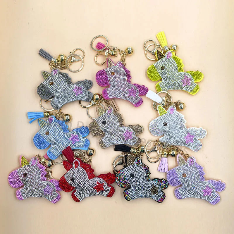 Glitter Pony Keychain Korean Velvet Diamond Crystal Horse Keychain Pendant Fresh Tassel Glitter Bling Horse Charm Accessories