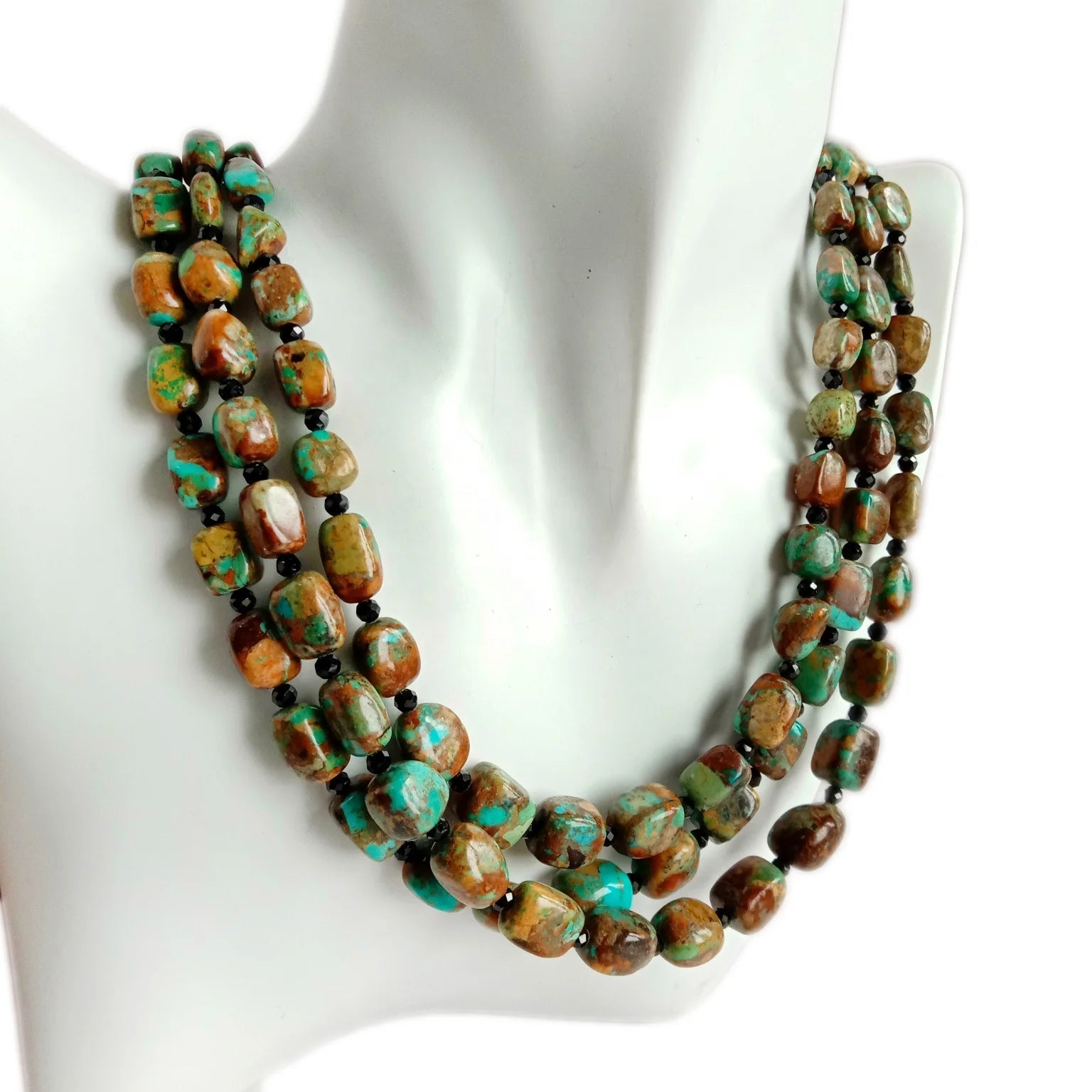 Gemstone Beautiful tourmaline and turquoise colored beaded layered necklace Such a unique and gorgeous cultural
