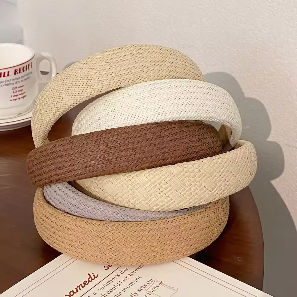 New Arrival Raffia Lafite Women Ladies Makeup Hairbands Headbands Wide Fashion Plain Padded Hair Accessories Headband B026