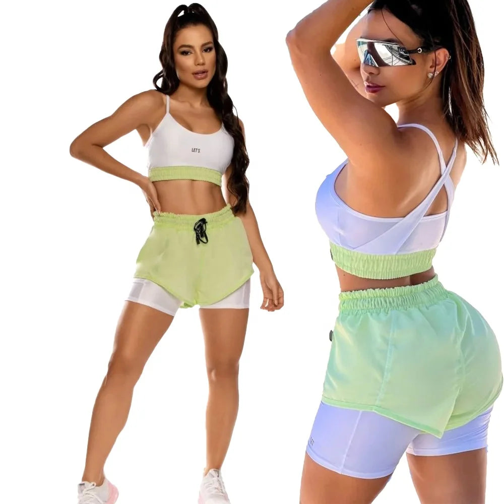 KY Wholesale Femme Corset Tops for Women Blanks Crop Tops Cool Interior Drawstring Gym Shorts Custom 2 Piece Set Women