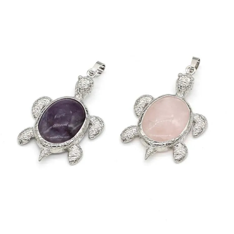 HZ hot sale custom sterling silver opal pendant necklace Sea life charm jewelry Amethyst/rose quartz healing crystal pendant crystals wholesale bulk