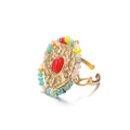 Bohemia Style Open Colorful Beads Adjustable Titanium Steel Rings Jewelry