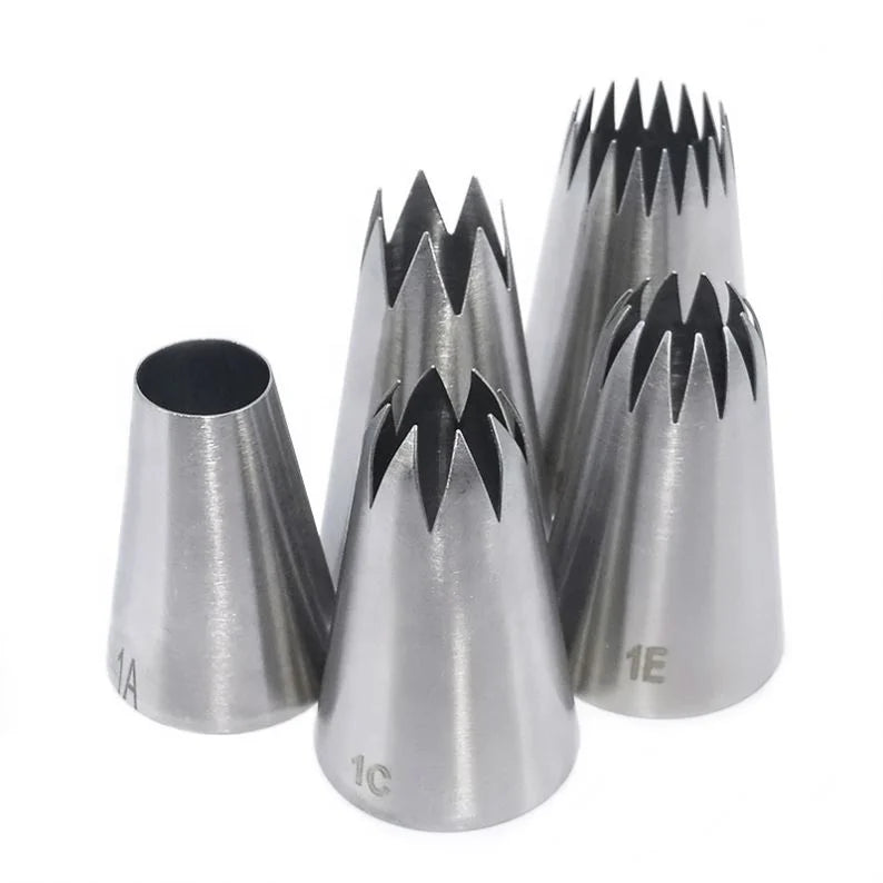 5 Pieces Large Piping Tips Set Stainless Steel Piping Nozzles Kit for Pastry Cupcakes Cakes Cookies Decorating Nozzles Tips