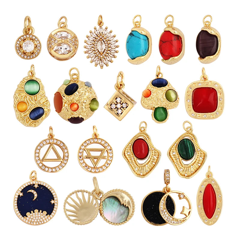 Shining Star Moon Colourful Mushroom Shape Geometry Charm Pendant18K Gold Plated Zircon Necklace Bracelet Handmade Jewelry K32
