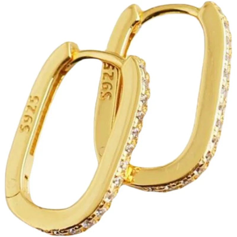 U-Shape 925 Sterling Silver Geometric Ear Buckle High-End Diamond Earrings Female Light Luxury Earrings Personal Fashion
