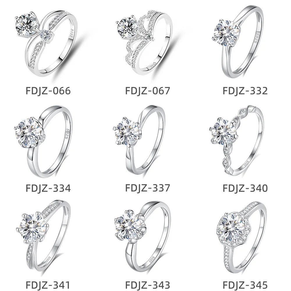 925 Silver Original 1 Carat Brilliant Cut Pass Diamond Test Sparkling D Color Moissanite Wedding Rings for Women Fine Jewelry