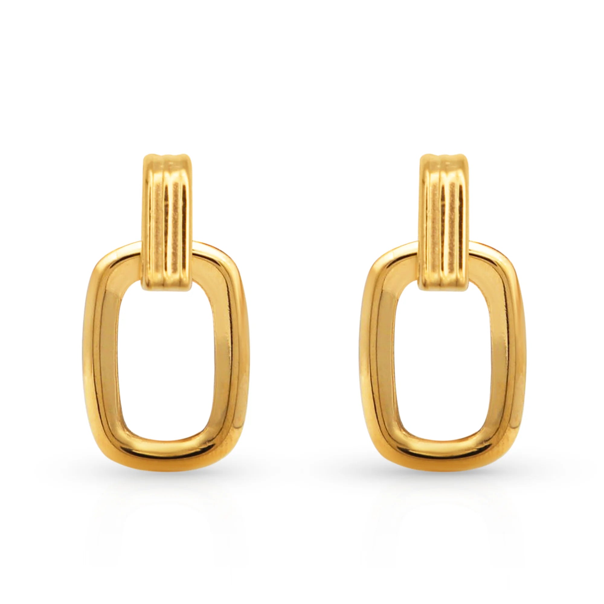 Chris April in Stock 18k PVD Gold Plated 316L Stainless Steel Minimalist Geometric Dangle Rectangle Stud Earrings