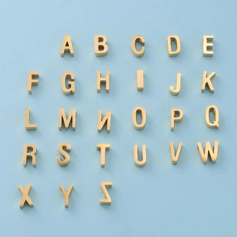 Customized Diy Stainless Steel Mirror Polished Accessories Jewelry Gold 1.8mm Small Hole Beads A-z Letters Charm