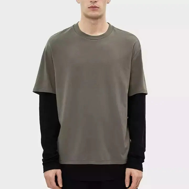 Design Long Sleeve Splicing T Shirts Blank Double Layer Spliced Sleeve Tee Shirt Double Layer Long Sleeve Contrast Stitch Tee