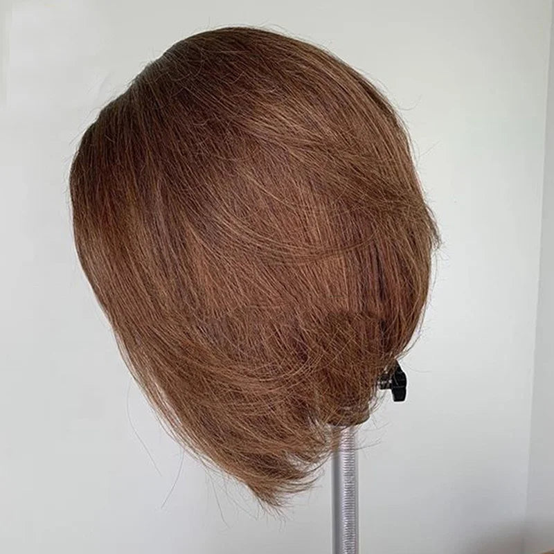Chocolate Brown Color Straight Short Bob Smooth Soft 100% Virgin Cuticle Aligned Hair Lace Closure Wigs MegaBDM