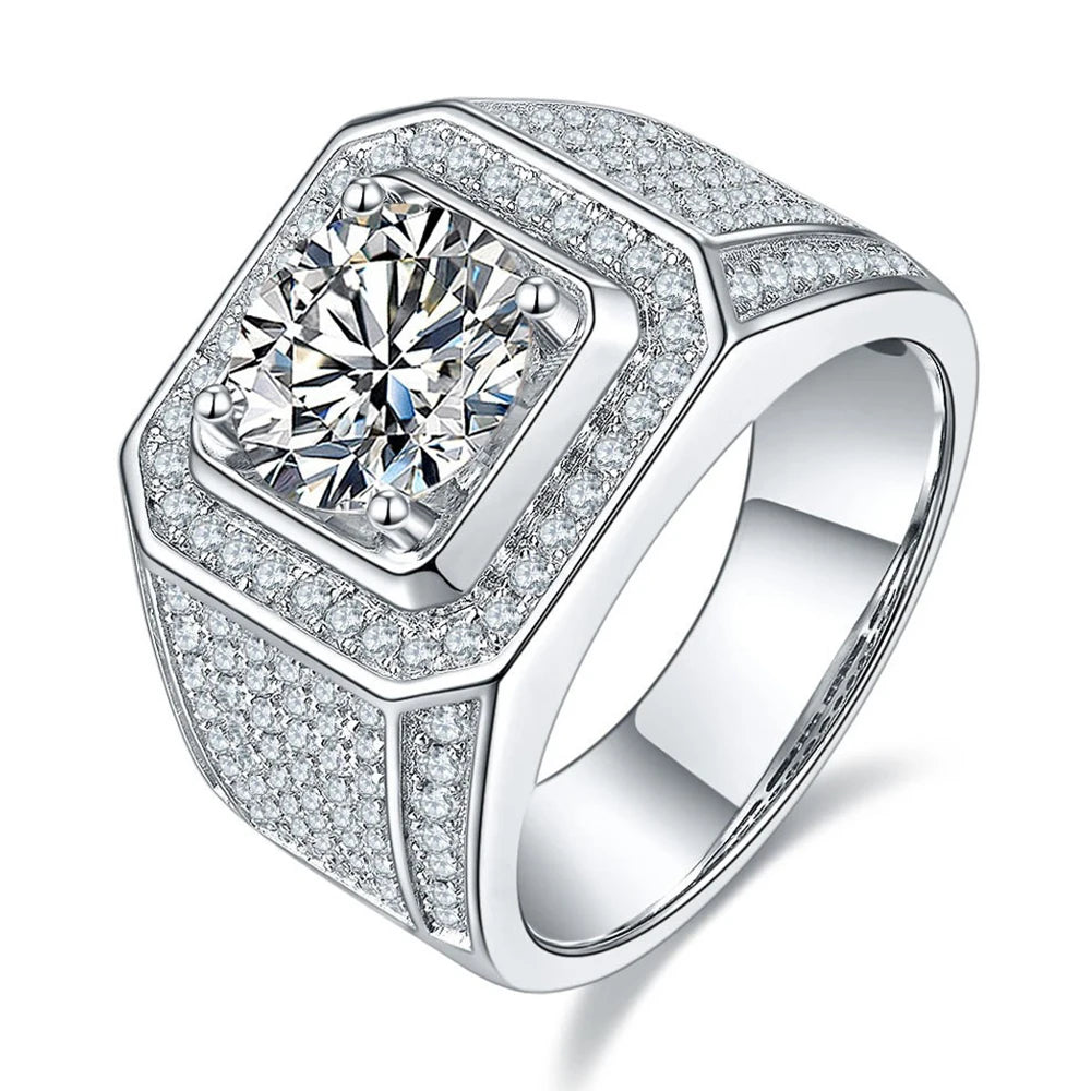 Baoyuan Jewelry 925 Sterling Silver Engagement Custom Made Iced Out Round Brilliant Cut 1ct D Color Vvs Moissanite Rings Men