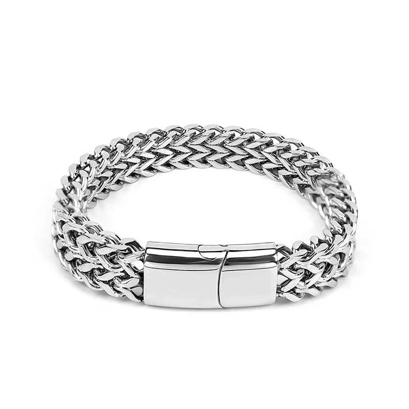 Square Double Row Bold Unisex Anniversary Bracelet Hot Selling Fashion Trend Stainless Steel Alloy Double Layer Reversible Chain