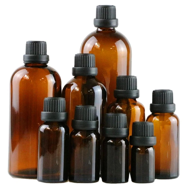 Essential Oil Bottle 5ml to 200ml Amber Glass with Screw Cap Rubber Cover for Convenient Sealing