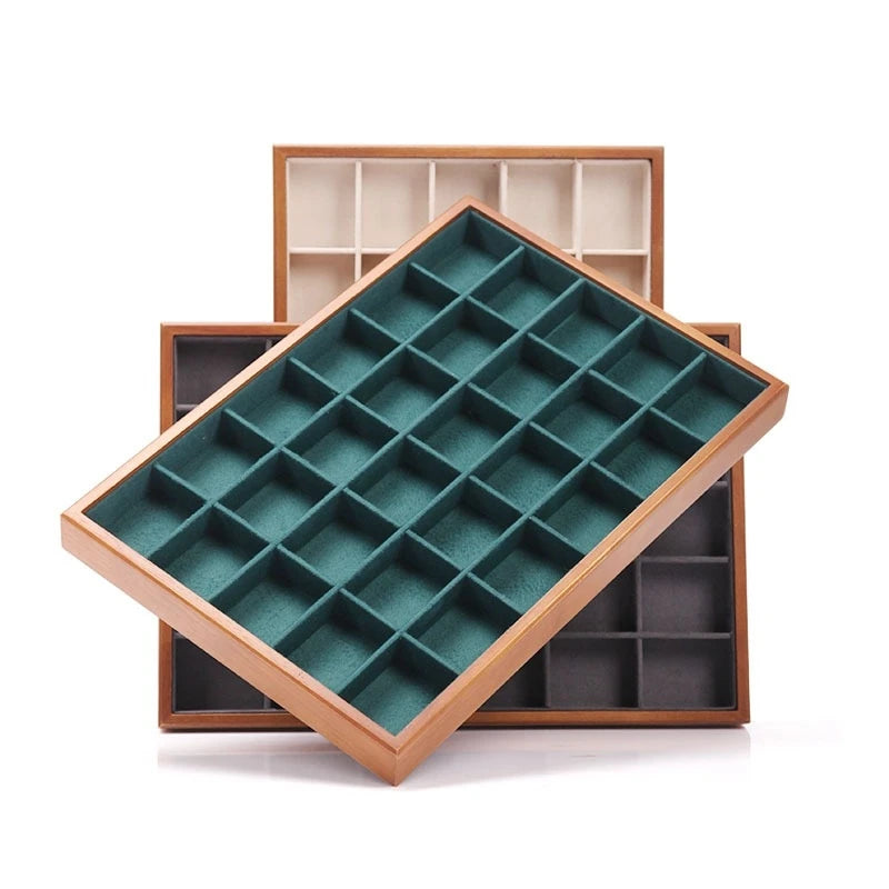 New Wood Lacquered 30 Compartments Diamond Beads Jewelry Rings Storage Organizer Tray