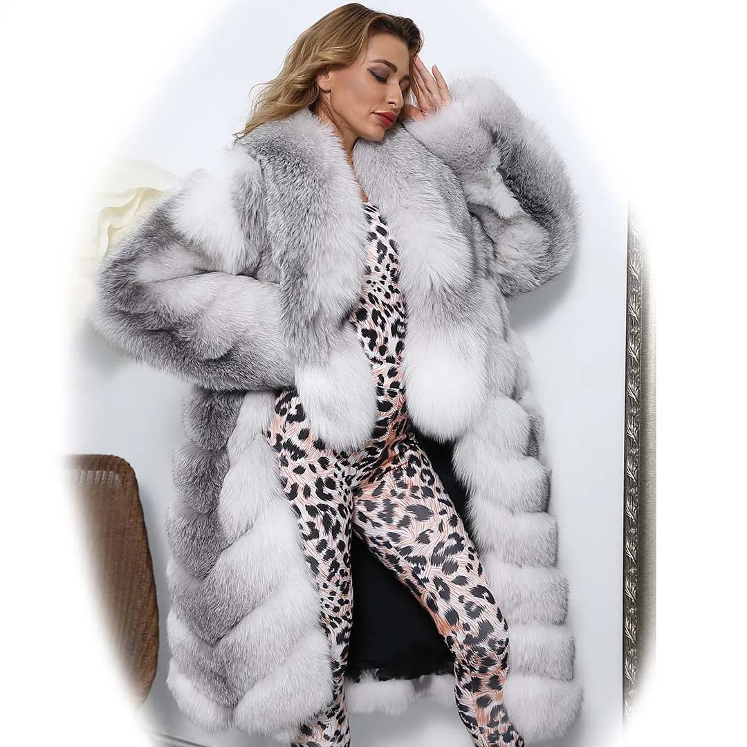 Janefur Fur Queen Collection Extra Elegant Custom OEM Service Logo Free Women Long Fox Fur Coat